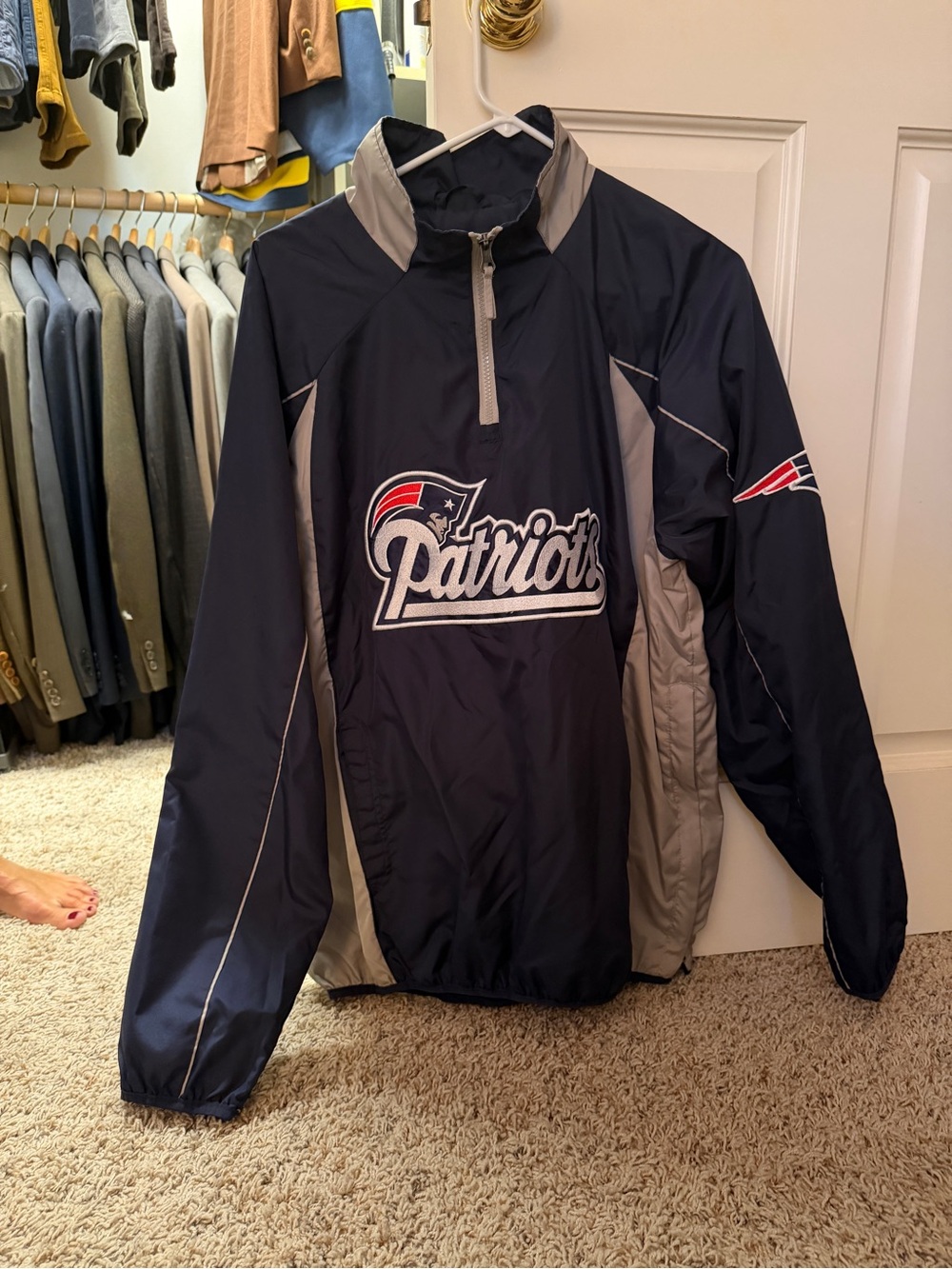 NFL New England Patriots Navy and Gray Pullover Windbreaker
